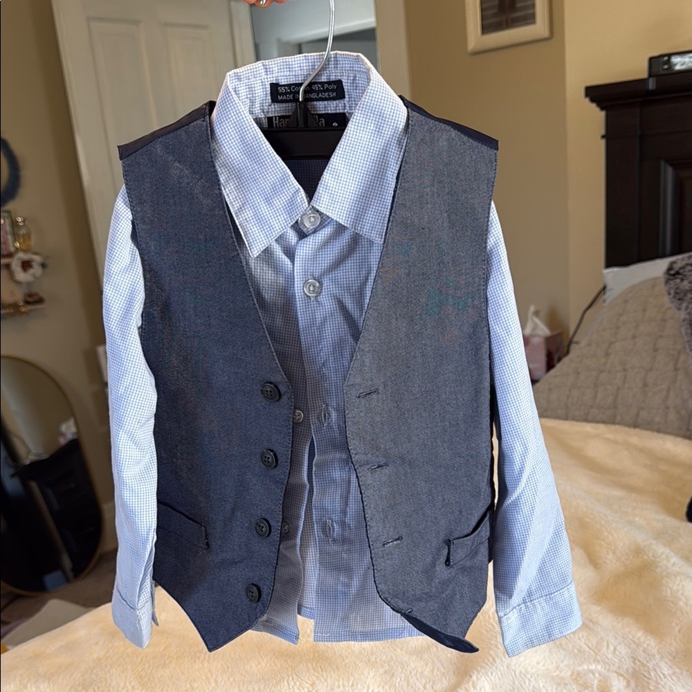 Boys Blue and Gray Vest Shirt Set